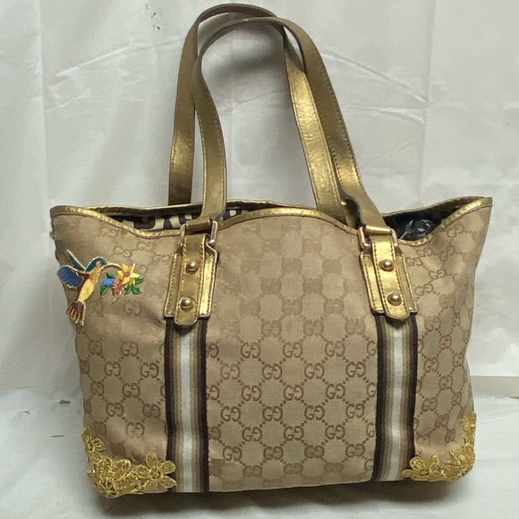 Vintage, Gucci, GG Coated Canvas with Gold Leather Shoulder Strap 11in x 8.5in - Picture 1 of 13